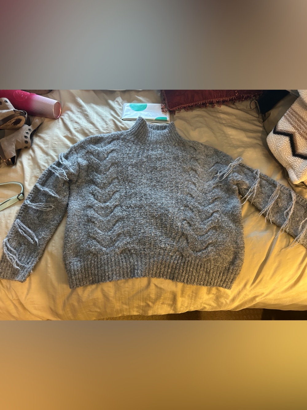 Papillon Blanc Heather Gray Cable Mock Neck Sweater